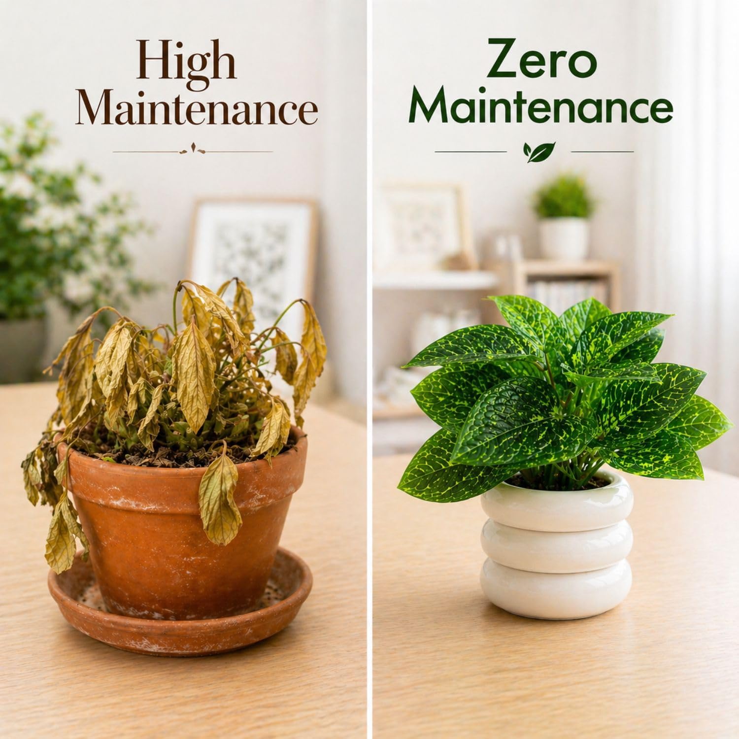 Mini Artificial Plant in White Zen Ceramic Pot for Decor