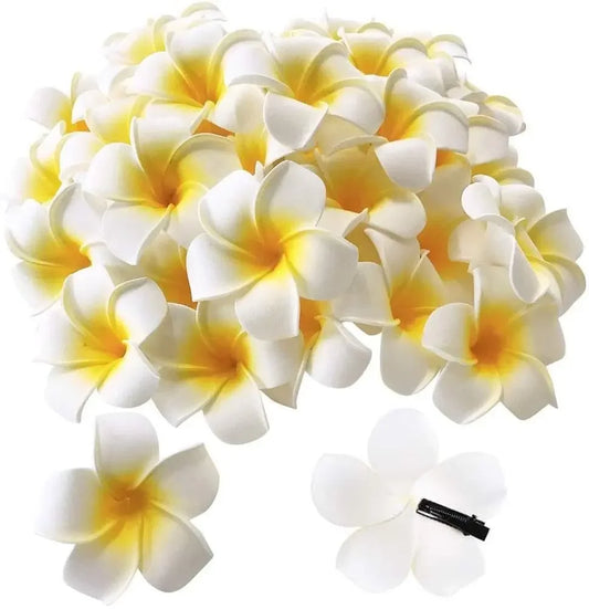Foam Plumeria Artificial Flowers – 50-Piece White Set