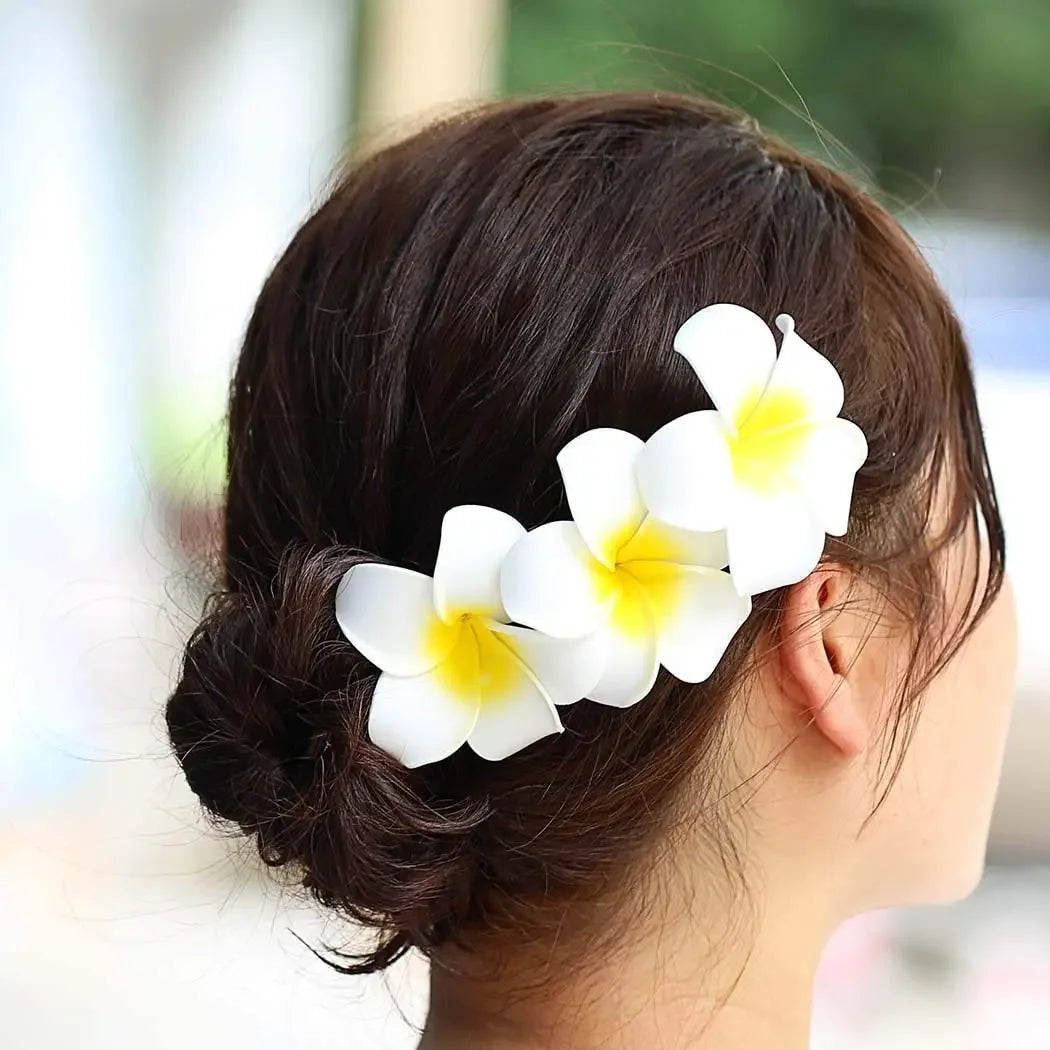 Foam Plumeria Artificial Flowers – 50-Piece White Set